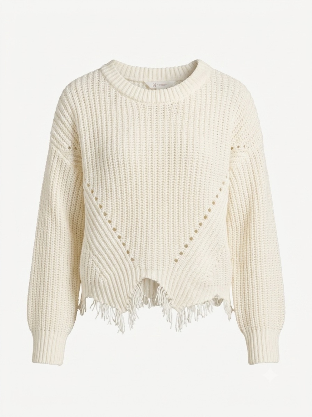 No Boundaries Cream Distressed Chunky Crew Sweater